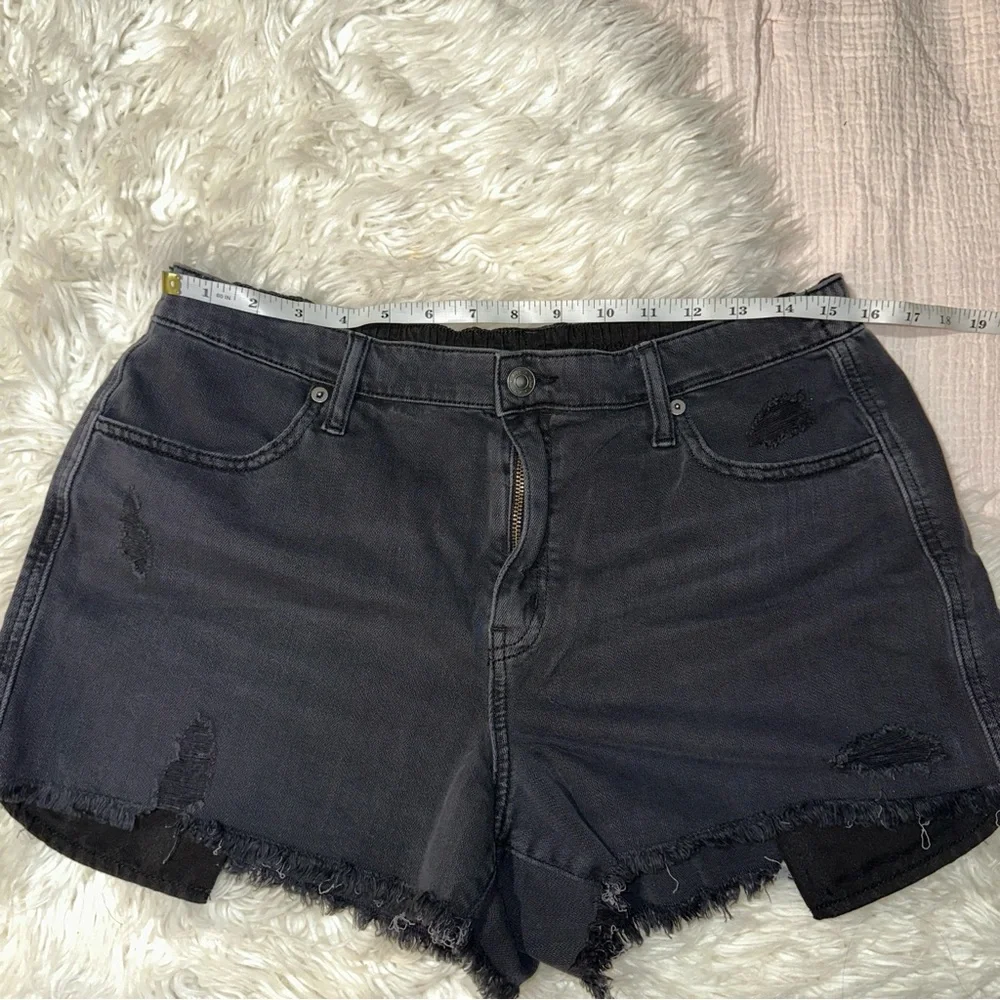Aerie | Daydream Denim Shorts Black Distressed Frayed Hem Stretch Waist L